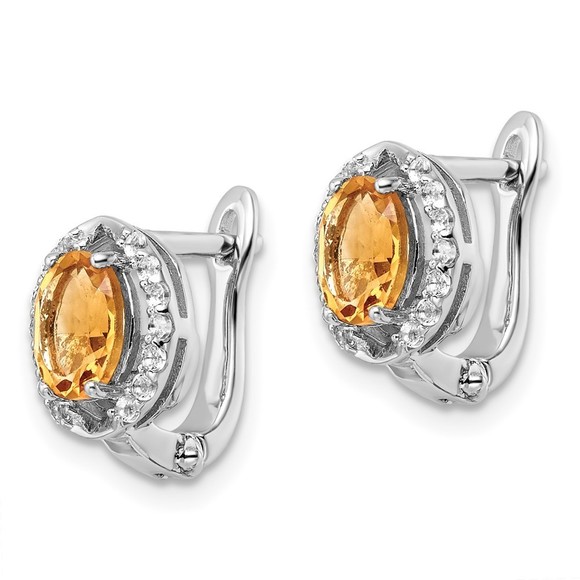 SS RH-plated 2.02t.w. Citrine/White Topaz Oval Hinged Earrings 10.45 mm x  mm - Picture 2 of 4